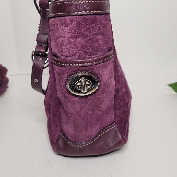 Coach Burgundy Suede Leather Logo Medium Satchel Handbag F0973-14000 - Picture 10 of 12